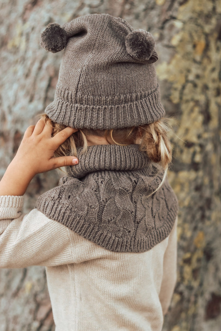 Chapette knitted pointelle beanie - Earth brown melange